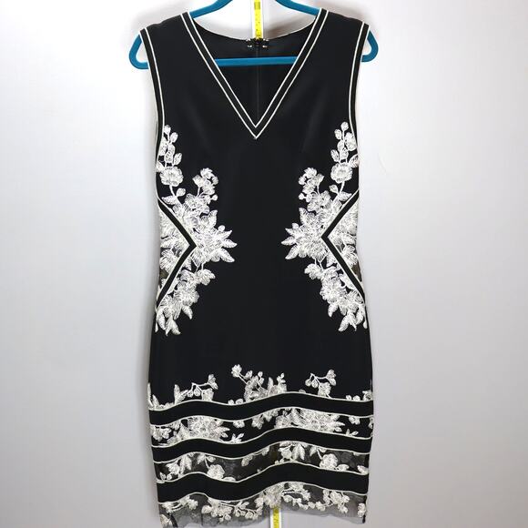 Tadashi Shoji Black Embroidered Sleeveless Sheath Dress Size 6 - Picture 1 of 3